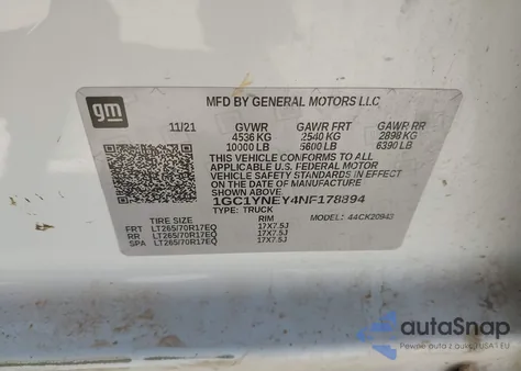 2022 Chevrolet Silverado 2500Hd 4Wd Long Bed Lt из США, поврежденный, VIN 1GC1YNEY4NF178894